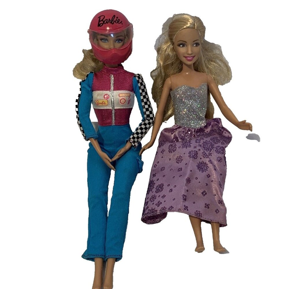 Barbie - 2001 & 2009 Mattel Lot Of Two (2) Motorcycle outfit Sparkle Dress